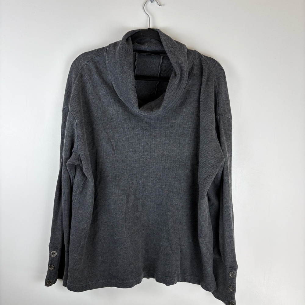 Jane & Delancey Womens X Large Sweater Shirt Cowl Neck Turtleneck Gray Buttons